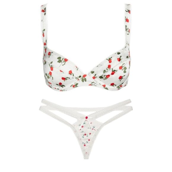 New! For Love And Lemons White Floral Bra and Thong Set Size XL 25015 - Picture 1 of 13